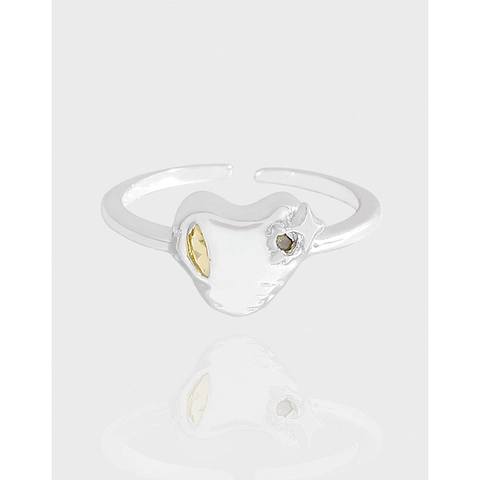 Anello Aperto a Cuore Irregolare in Argento Sterling S925 Vintage per Donna Metallo Liquido Lava Cuore Zirconia Gioielli Anello