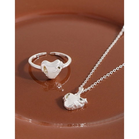 Anello Aperto a Cuore Irregolare in Argento Sterling S925 Vintage per Donna Metallo Liquido Lava Cuore Zirconia Gioielli Anello