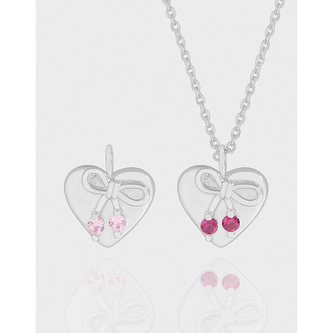 925 Sterling Silver Bow Heart Pendant Necklace For Women Korean INS Luxury Fashion Minimalist Zirconia Inlaid Choker Jewelry