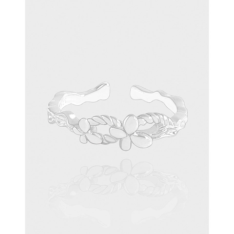 S925 Sterling Silver Butterfly Open Ring For Women Elegant Pleated Texture Adjustable Ring Minimalist INS Style Finger Jewelry Gift