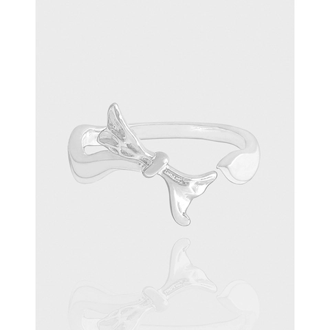 925 Sterling Silver Irregular Bowknot Open Ring For Women Minimalist Ribbon Adjustable Finger Ring Fashion Jewelry Accessory Gift