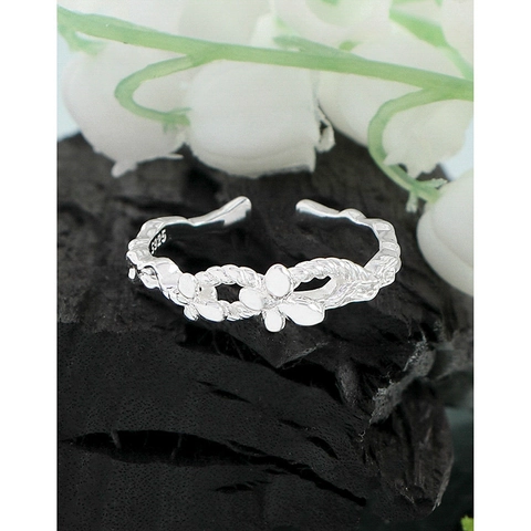 S925 Sterling Silver Butterfly Open Ring For Women Elegant Pleated Texture Adjustable Ring Minimalist INS Style Finger Jewelry Gift