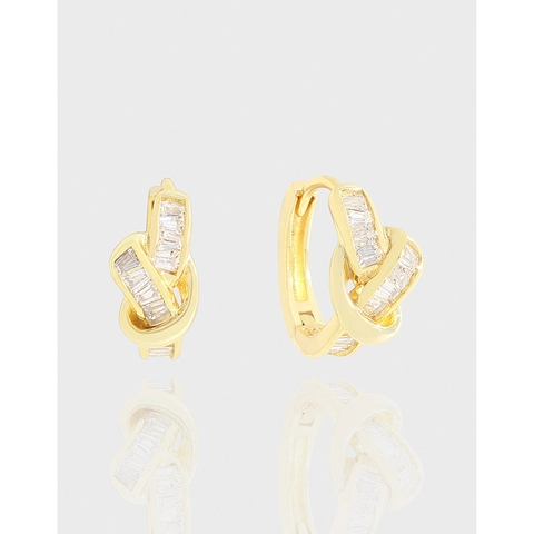 Pendientes de Botón con Nudo de Plata de Ley 925 Diseño de Nicho para Mujer Bañados en Oro 18K con Circonia Baguette Joyería
