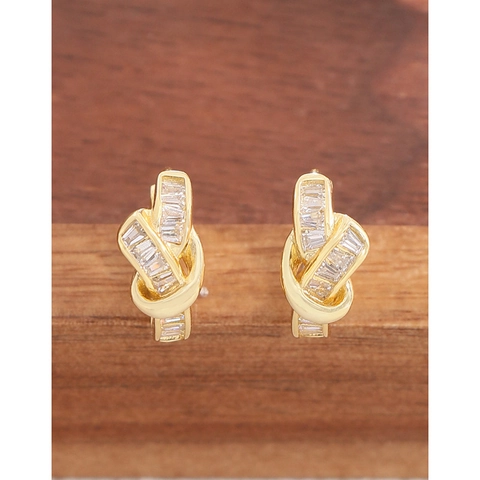 Pendientes de Botón con Nudo de Plata de Ley 925 Diseño de Nicho para Mujer Bañados en Oro 18K con Circonia Baguette Joyería