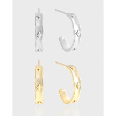 Minimalist 925 Sterling Silver Matte Star Stud Earrings Gold Silver C Shaped Octagram Earrings For Women Jewelry