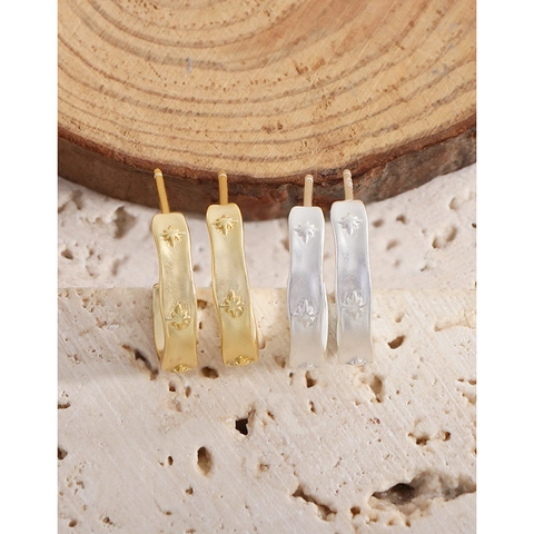 Minimalist 925 Sterling Silver Matte Star Stud Earrings Gold Silver C Shaped Octagram Earrings For Women Jewelry