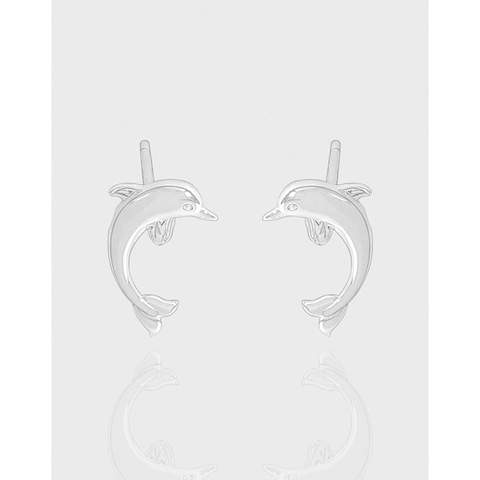 925 Sterling Silver Dolphin Stud Earrings For Women Minimalist Rhinestone Animal Earring Jewelry Silver Ocean Style Accessories