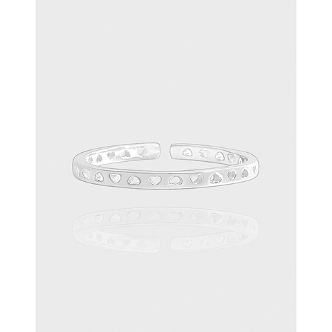 S925 Sterling Silver Hollow Heart Open Ring For Women Minimalist Adjustable Finger Ring Korean Style Fashion Jewelry Gift
