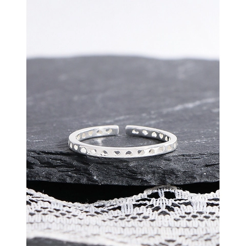 S925 Sterling Silver Hollow Heart Open Ring For Women Minimalist Adjustable Finger Ring Korean Style Fashion Jewelry Gift