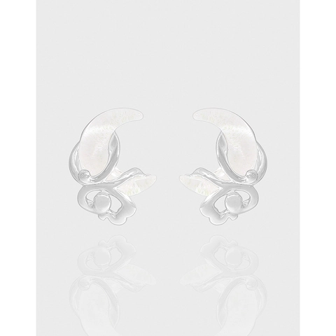 Orecchini a Bottone con Luna Bianca in Argento Sterling S925 Donna Minimalista Strass Gioielli Eleganti in Stile Coreano Argento