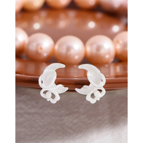 Orecchini a Bottone con Luna Bianca in Argento Sterling S925 Donna Minimalista Strass Gioielli Eleganti in Stile Coreano Argento