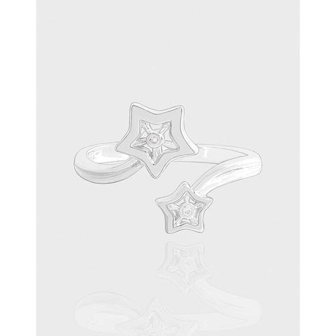 S925 Sterling Silber Doppelstern Offener Ring Für Damen Minimalistisch Zierlich Verstellbar Strass Fingerring Mode Schmuck Geschenk