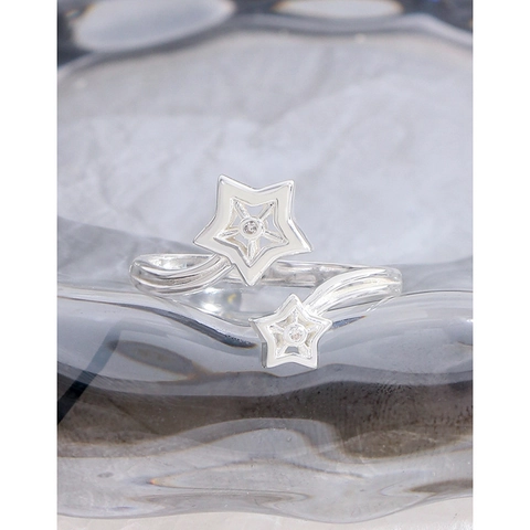 S925 Sterling Silber Doppelstern Offener Ring Für Damen Minimalistisch Zierlich Verstellbar Strass Fingerring Mode Schmuck Geschenk