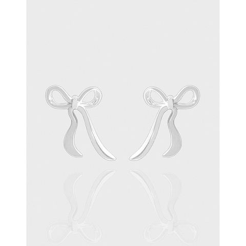 Orecchini a Bottone con Fiocco in Argento Sterling 925 per Donna Design a Nastro Irregolare Stile ins Minimalista Gioielli di Lusso Leggeri Regalo