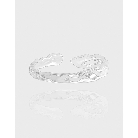 Anillo Abierto de Plata de Ley 925 para Mujer Textura de Lava Minimalista Superficie Fundida Anillo Ajustable Joyería