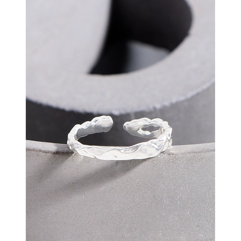Anillo Abierto de Plata de Ley 925 para Mujer Textura de Lava Minimalista Superficie Fundida Anillo Ajustable Joyería