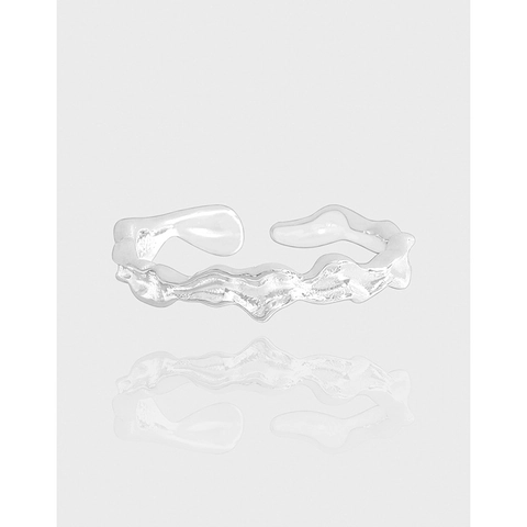 S925 Sterling Zilveren Ring Voor Dames Onregelmatige Lavatextuur Minimalistische Golfring Open Verstelbaar Moderne Sieraden