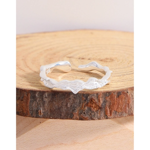 S925 Sterling Zilveren Ring Voor Dames Onregelmatige Lavatextuur Minimalistische Golfring Open Verstelbaar Moderne Sieraden