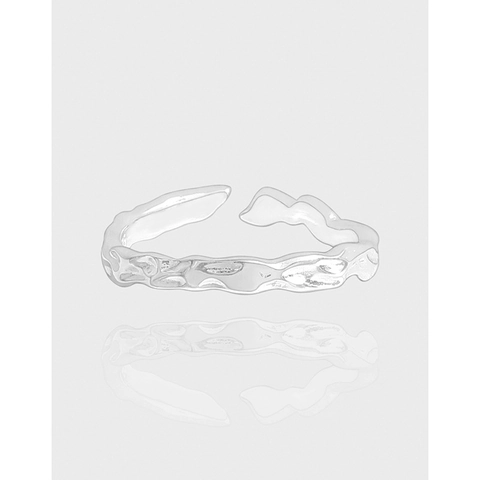 S925 Sterling Silber Lava Textur Offener Ring Für Damen Minimalistischer Flüssigmetall-Stil Unregelmäßiger Verstellbarer Fingerring Schmuck