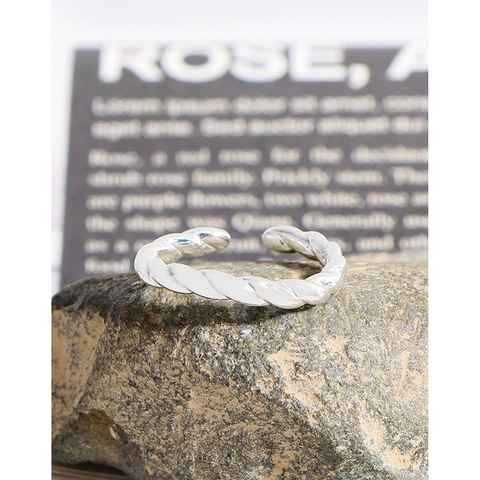 S925 Sterling Silver Twisted Rope Open Ring For Women Minimalist Adjustable Plain Band Finger Ring Korean Style Jewelry