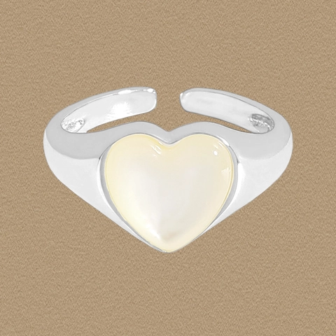 S925 Sterling Silver Heart Shell Open Ring For Women Korean Niche Design Light Luxury Elegant Heart Shaped Adjustable Ring Jewelry Gift