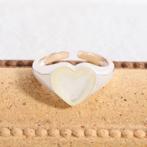 S925 Sterling Silver Heart Shell Open Ring For Women Korean Niche Design Light Luxury Elegant Heart Shaped Adjustable Ring Jewelry Gift