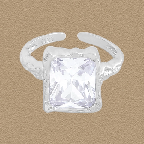 Anello Aperto Regolabile in Argento Sterling 925 Trama Lavica per Donna Grande Strass Rettangolare Gioielli di Lusso Leggero
