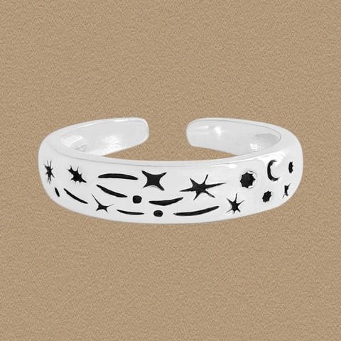 S925 Sterling Silver Star Moon Celestial Open Ring For Women Minimalist Engraved Adjustable Fashion Jewelry Finger Ring