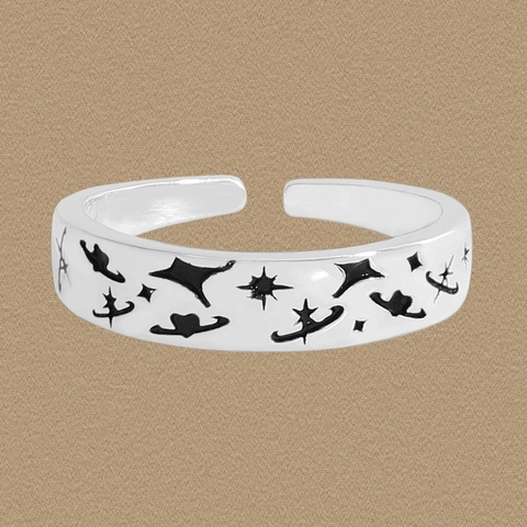 S925 Sterlingsilber Offener Ring Für Damen Planet Stern Herz Graffiti Verstellbarer Fingerring Minimalistischer Schmuck