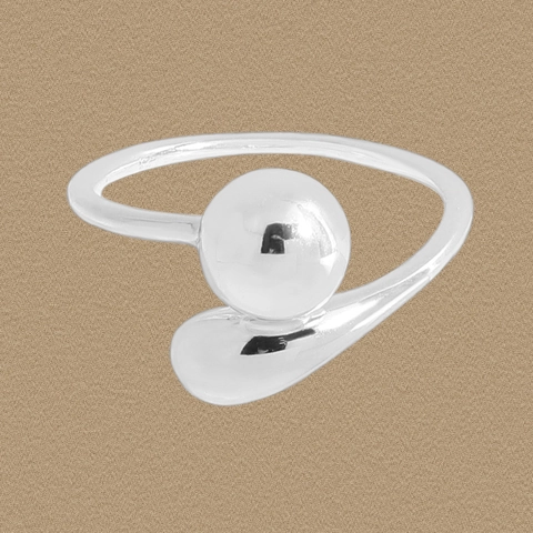 Anillo Ajustable Abierto de Plata de Ley 925 Minimalista Diseño Geométrico Bola Gota de Agua Joyería Para Mujer