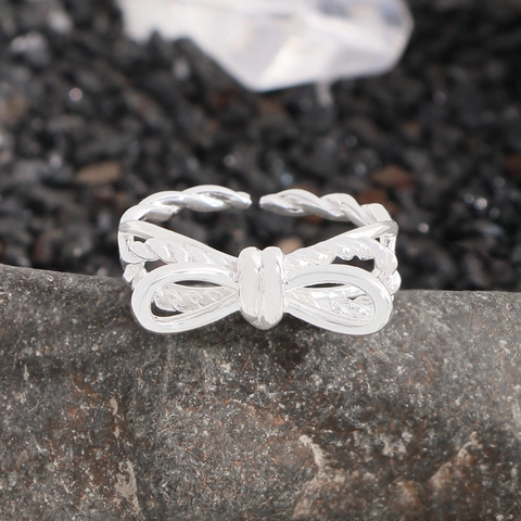 925 Sterlingsilber Schleife Offener Ring Für Damen Minimalistisch Koreanisch Luxus Design Zopfmuster Verstellbarer Fingerring Schmuck