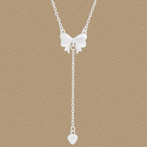 Collar con Colgante de Lazo y Corazón de Plata de Ley 925 Elegante Cadena en Y para Clavícula para Mujer Joyería de Regalo