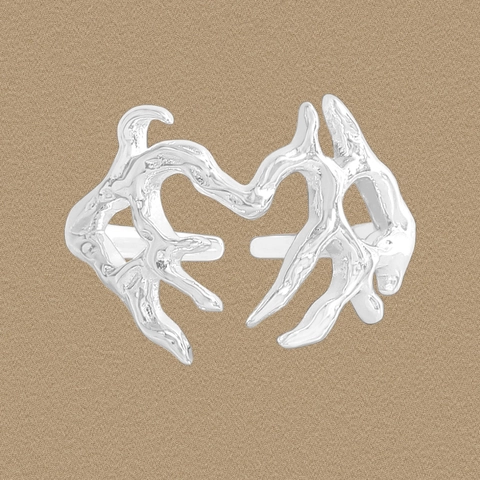 Anillo de Corazón de Plata de Ley S925 Textura de Lava Metal Líquido Anillo Abierto Ajustable Joyería Minimalista Mujer