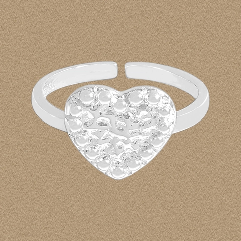 Anillo Abierto de Corazón de Plata de Ley 925 Minimalista para Mujer Textura de Lava Anillo Ajustable Joyería de Moda Regalo