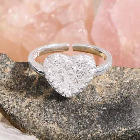 Anillo Abierto de Corazón de Plata de Ley 925 Minimalista para Mujer Textura de Lava Anillo Ajustable Joyería de Moda Regalo