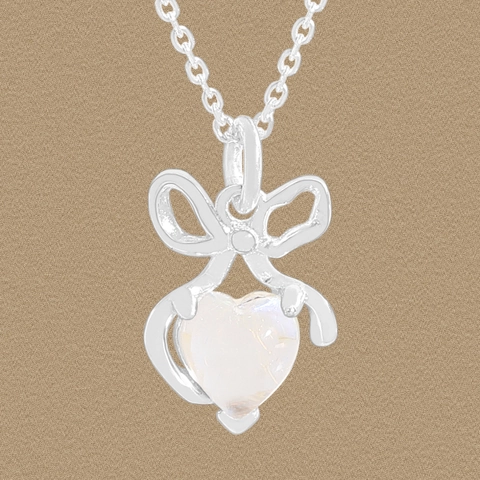 Collana Con Pendente in Argento Sterling S925 Con Fiocco e Cuore di Pietra di Luna Per Donna Elegante Catena Coreana Gioielli