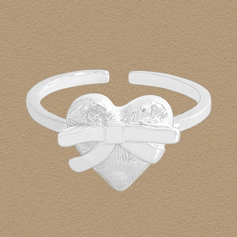 S925 Sterlingsilber Schleife Herz Offener Ring Für Damen Koreanischen Stil Luxus Geprägte Verstellbare Herz Ring Schmuck