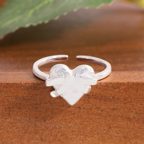 S925 Sterlingsilber Schleife Herz Offener Ring Für Damen Koreanischen Stil Luxus Geprägte Verstellbare Herz Ring Schmuck