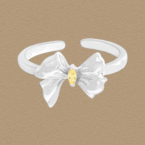 Korean Style Marquise Yellow Zirconia Bowknot Ring S925 Sterling Silver Adjustable Minimalist Finger Ring Jewelry For Women