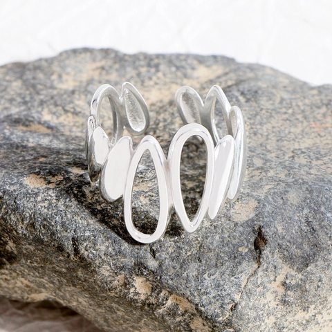 S925 Sterling Silver Irregular Water Drop Open Ring For Women Minimalist Hollow Geometric Adjustable Finger Ring Jewelry