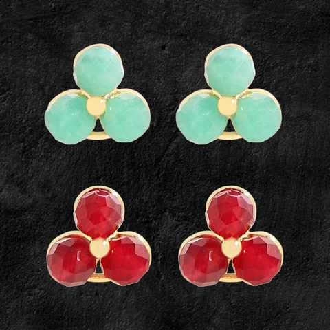 Orecchini a Bottone Fiore in Argento Sterling 925 Donna Placcati Oro Lusso Trifoglio Strass Gioielli