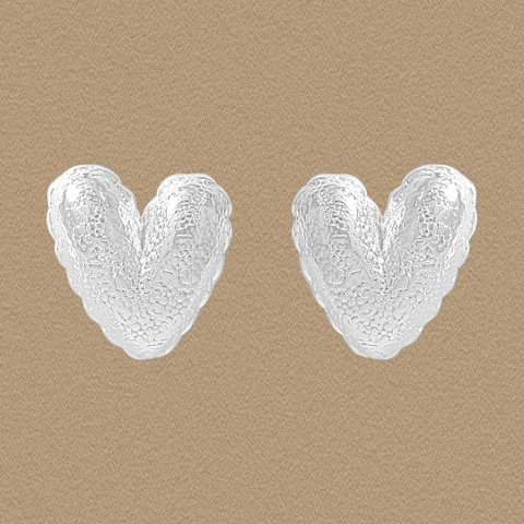 Pendientes de Botón de Corazón de Plata de Ley S925 Para Mujer Pendientes de Forma de Corazón Martillados Minimalistas Joyería