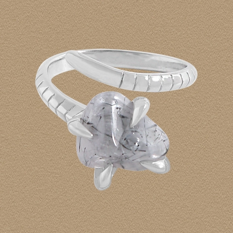 S925 Sterlingsilber Schwarzer Rutilquarz Ring Für Damen Koreanischer Ins Minimalist Schlangentextur Verstellbarer Offener Ring Schmuck