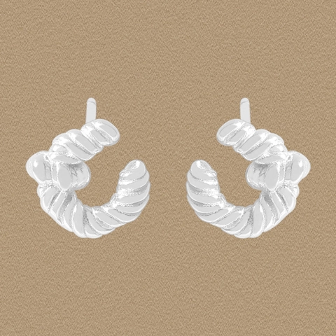 Orecchini a Bottone Croissant a Torsione in Argento Sterling S925 per Donna Gioielli Minimalisti in Stile Coreano a Spirale Geometrica