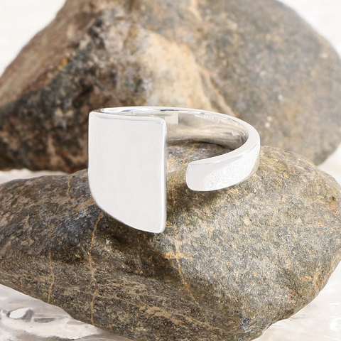 925 Sterling Silver Irregular Geometric Open Ring For Women Minimalist Adjustable Mirror Polish Shield Style Fashion Jewelry