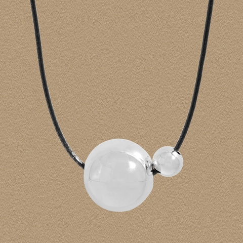 Collar de Colgante de Bola de Plata de Ley 925 Para Mujer Cordón Negro Ajustable Joyería Geométrica Minimalista Pulida