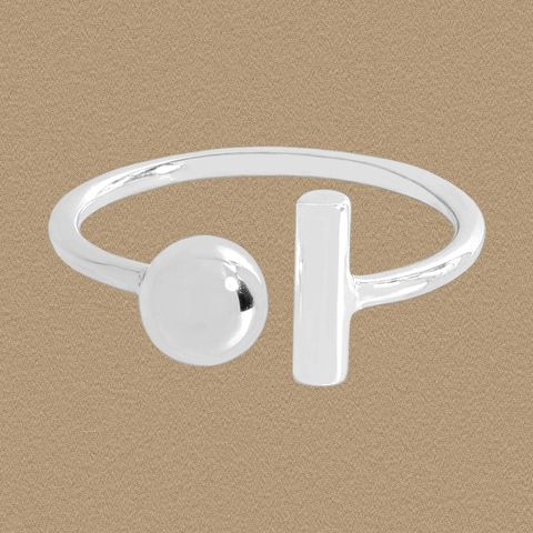 S925 Sterlingsilber Minimalistischer Geometrischer Offener Ring Asymmetrischer Rundperlen T-Stab Verstellbarer Fingerring Für Damen