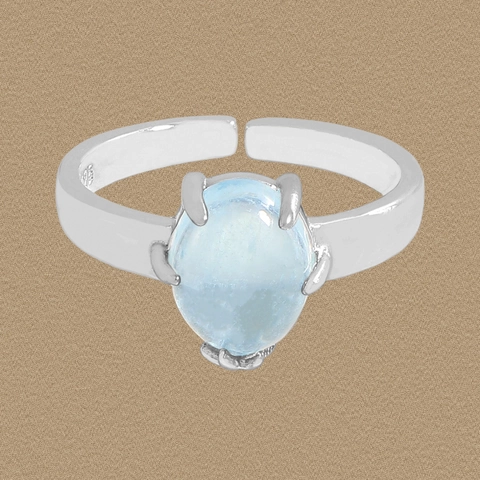 Minimalist 925 Sterling Silver Aquamarine Open Ring For Women Light Blue Gemstone Adjustable Geometric Finger Jewelry Gift