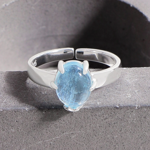 Minimalist 925 Sterling Silver Aquamarine Open Ring For Women Light Blue Gemstone Adjustable Geometric Finger Jewelry Gift