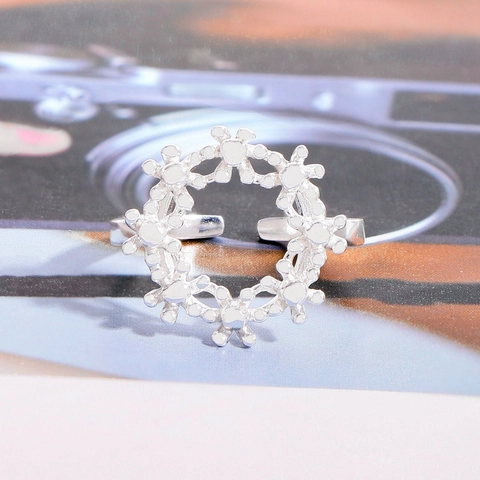 925 Sterling Silver Flower Open Ring For Women INS Fashion Light Luxury Design Adjustable Floral Hollow Finger Ring Jewelry Gift